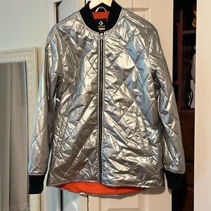 Converse silver long bomber jacket